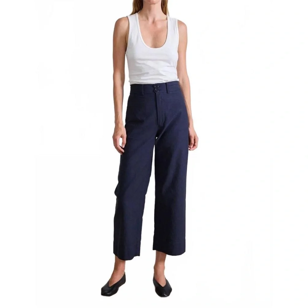 Apiece Apart Merida Navy Pants High Rise Sailor Cropped Trousers size 2 - Picture 2 of 11